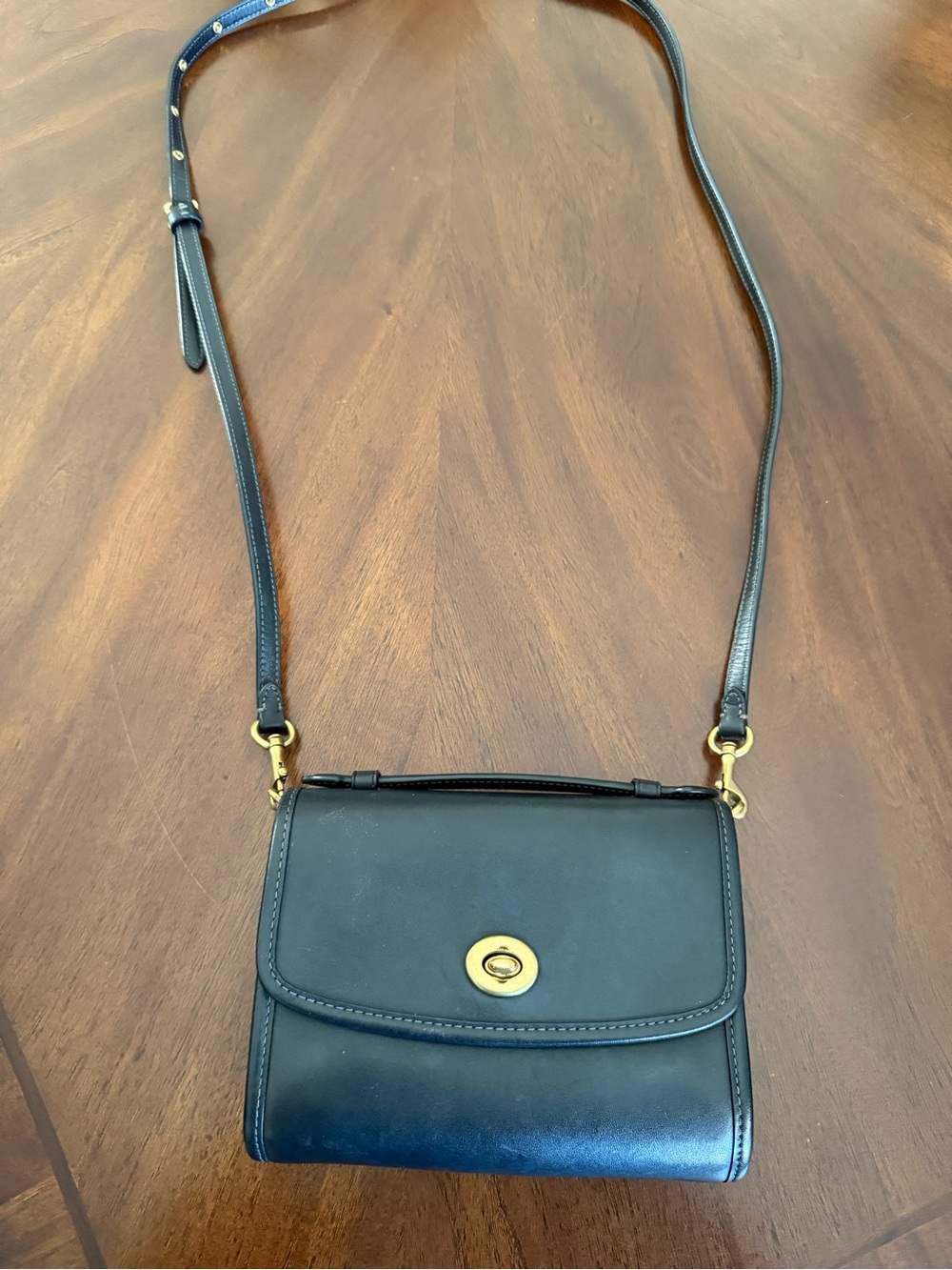 Coach Black Leather Crossbody Bag with Gold Hardware